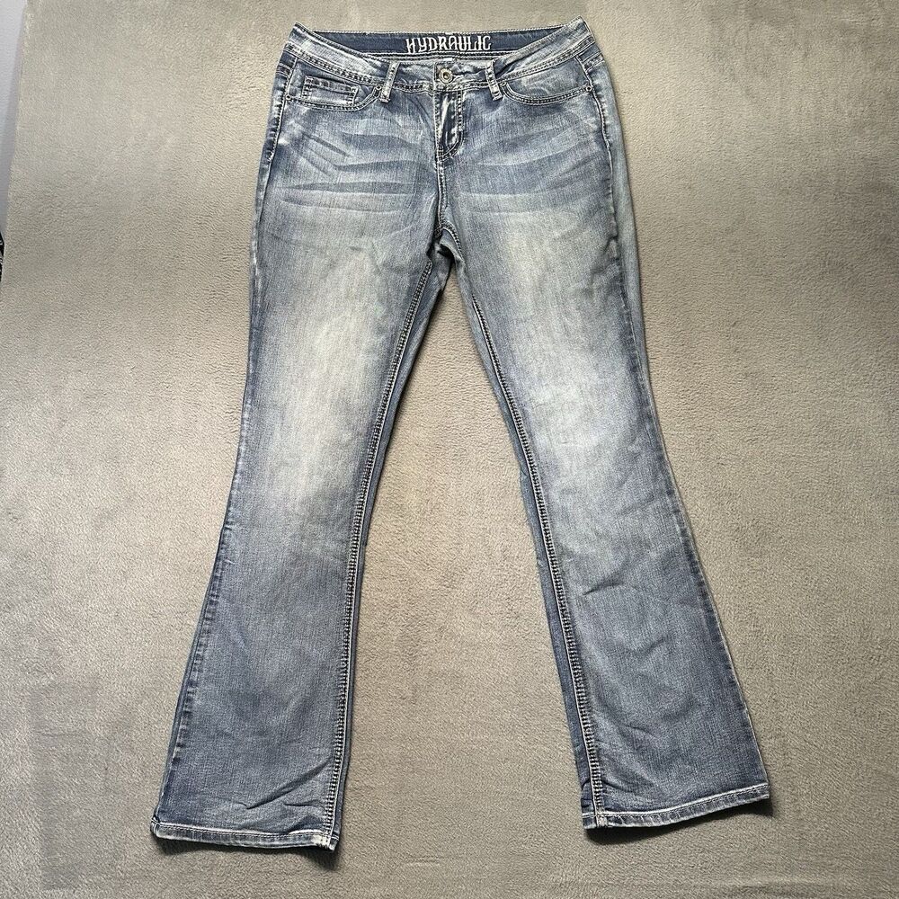 Hydraulic Womens 8 Bootcut Jeans Blue Mid Rise Denim Sequin Flap Pockets EUC